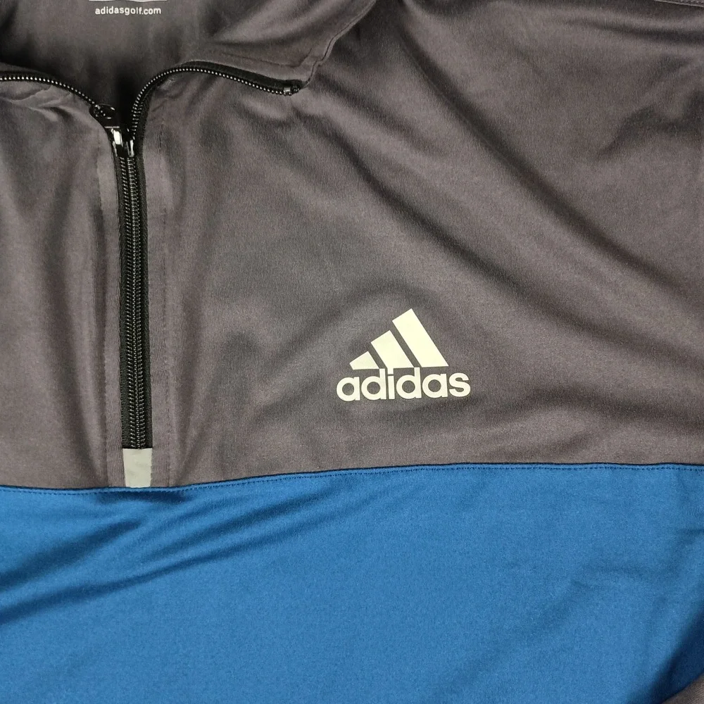 Adidas Golf Pullover Mens 2XL Grey Teal Excellent Colorblock Quarter Zip Top